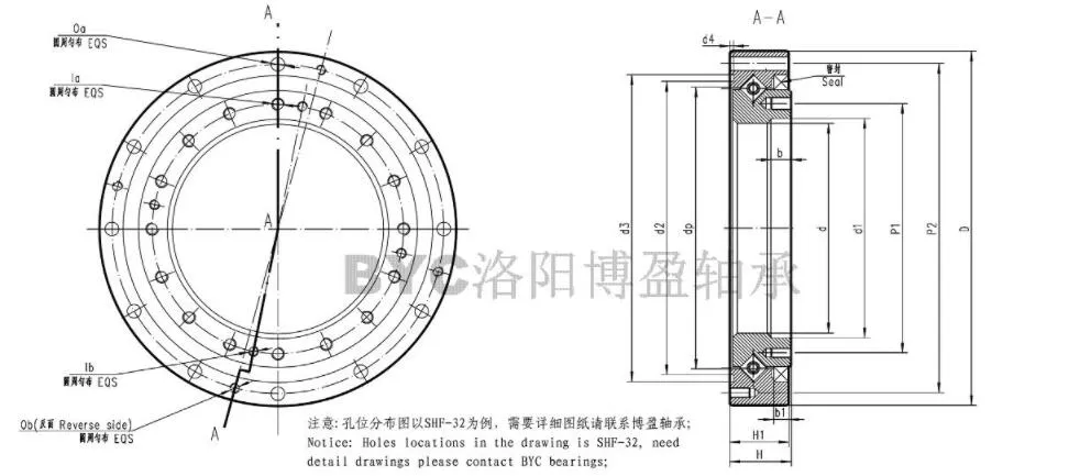 BSHF/BSHG型諧波減速機軸承孔位分布圖